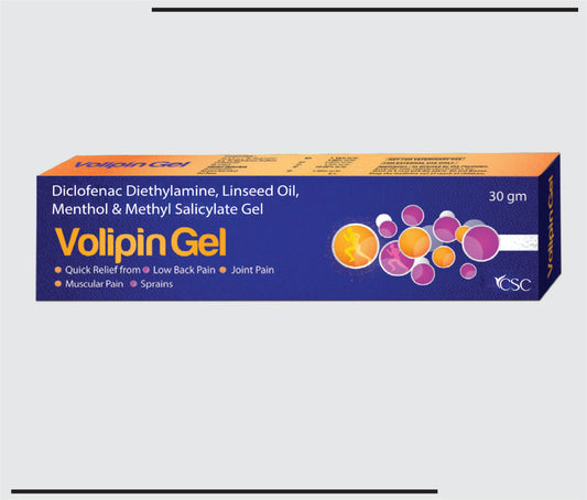 Volipin Gel  (30g)Diclofenac 1% + Linseed Oil 3% + Methyl Salisylate 10% and Menthol 5% Gel by CSC