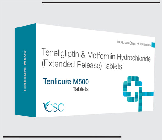 Tenlicure M 500 (10x10 ) Teneligliptin  20 mg + Metformin Hcl as Extended Release 500 mg (Bilayered Uncoated Tabs) by CSC