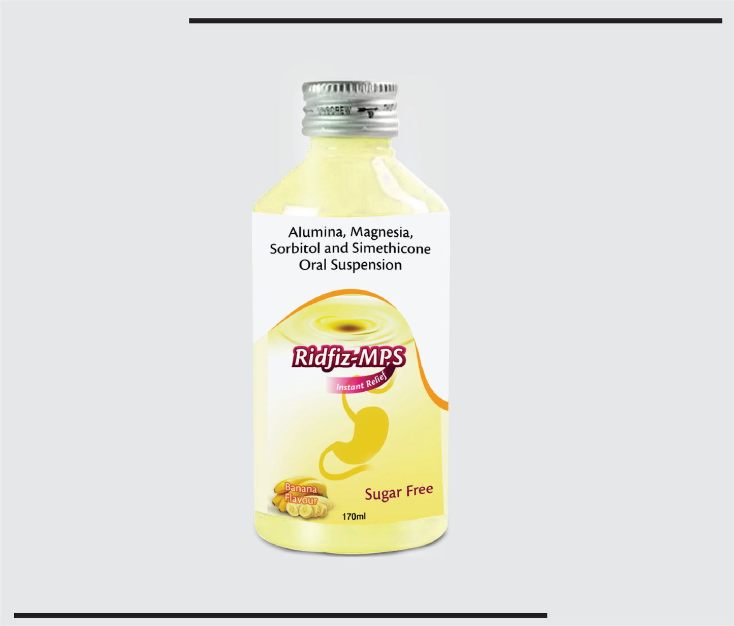 Ridfiz MPS (Banana) (170 ml)Dried Aluminium Hydroxide 250 mg + Magnesium Hydroxide 250 mg + Activated Simethicone 50 mg + Sorbitol Solution 1.25 gm by CSC