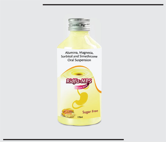 Ridfiz MPS (Banana) 170 ml (Dried Aluminium Hydroxide 250 mg+Mag. Hydroxide 250 mg + Activated Simethicon 50 mg+Sorbitol Sol. 1.25 gm) by CSC