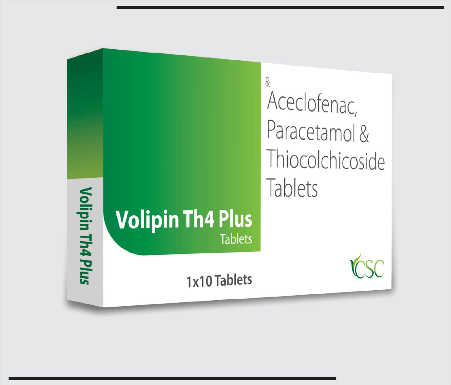 Volipin TH 4 plus (10x1x10)Aceclofenac 100mg + Paracetamol 325 mg +Thiocolchicoside 4mg by CSC
