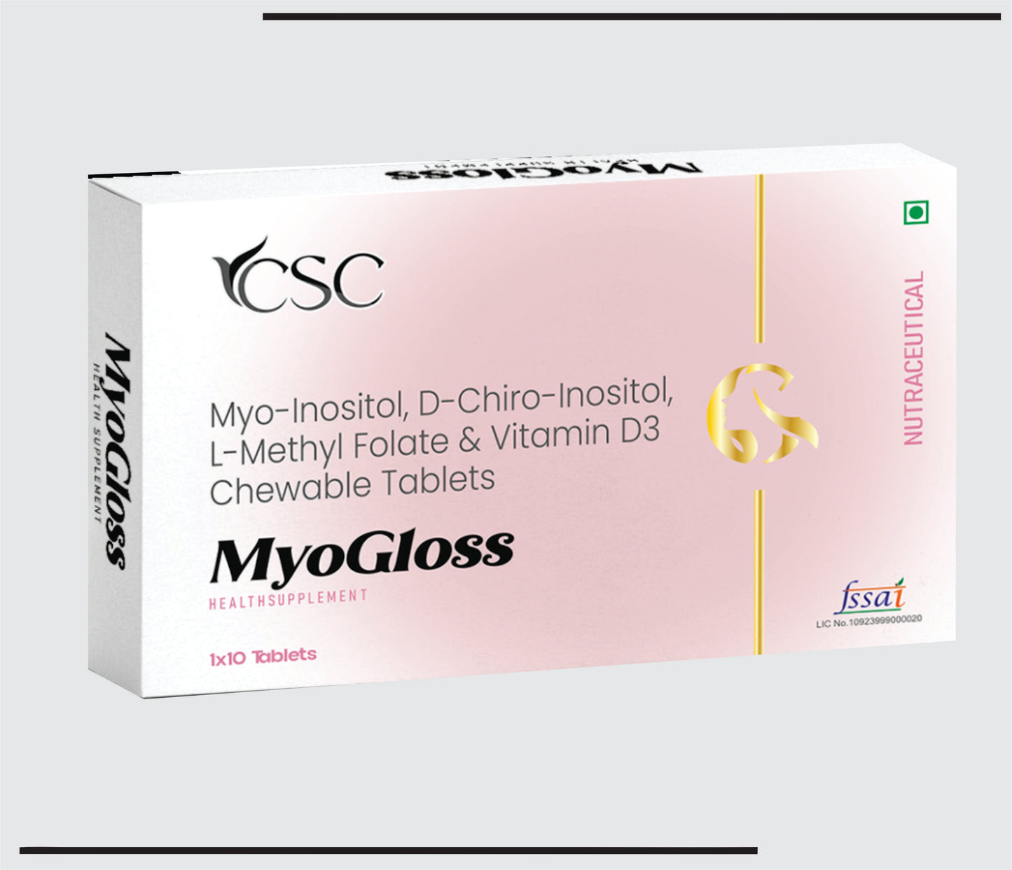 MyoGloss (10x1x10 ) Myo-Inositol, D-Chiro-Inositol, L-Methyl Folate & Viatmin D3 Chewable Tablets  by CSC1