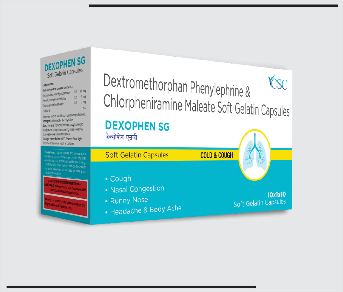 Dexophen SG (10x1x10)Dextromethorpan Hydrobromide 10 mg+ Chlorpheniramine maleate 2 mg + Phenylephrine Hydrochloride 5 mg by CSC