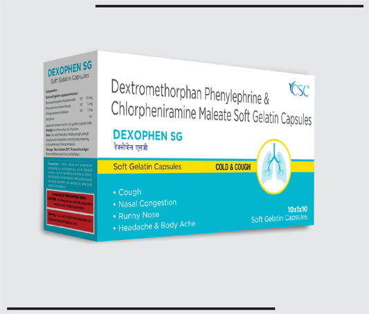 Dexophen SG 10x1x10 (Dextromethorpan Hydrobromide 10 mg+ chlorpheniramine mel 2 mg+Phenylephrine 5 mg +) by CSC