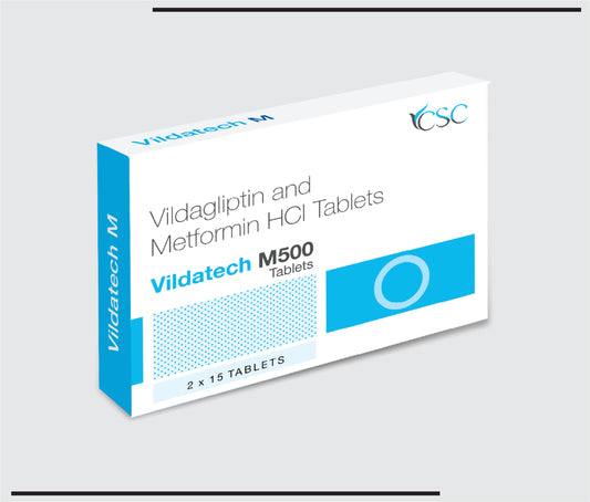 Vildatech M 500 (5x2x15)vildagliptin 50 mg + Metformin Hcl 500 mg by CSC