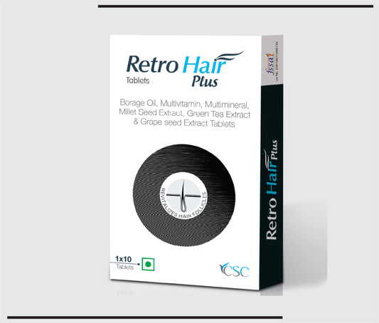 Retro Hair Plus 10x1x10 (Borage Oil + Multivitamin + Multimineral, Milet Seed Extract, Green Tea Extract & Grape Seed Extract  ) by CSC