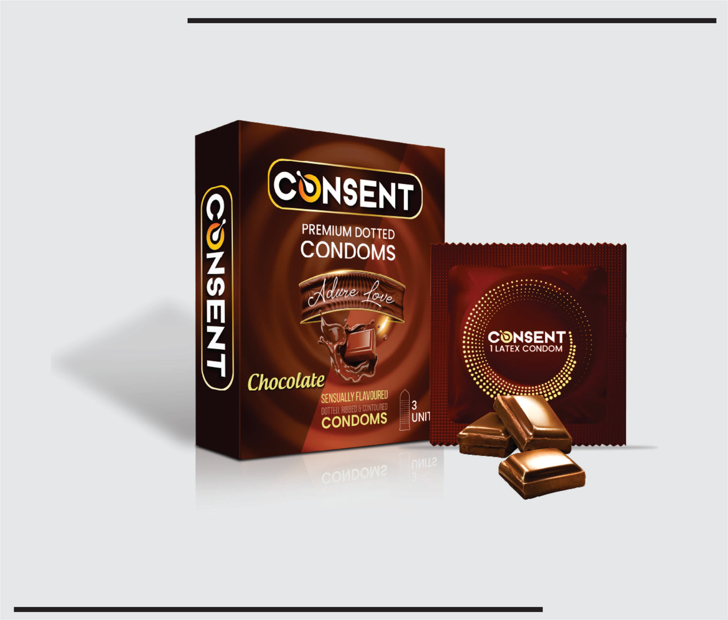 Consent Condoms 3's Pack  (48x3's)Stawberry and Chocolate Flavoured Condoms by CSC