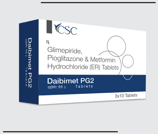 Daibimet PG2 5x3x10 (Metformin 500mg + Glimepiride 2mg + Pioglitazone 15mg) by CSC