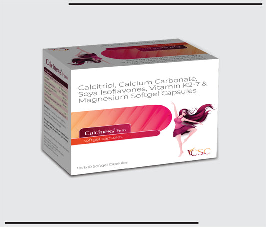 Calciness Fem (10x1x10)Calcitriol 0.25 mcg + Calcium Carbonate 500 mg + Soya Isoflavones 50 mg + Vitamin K27 45 mcg + Magnesium 50 mg by CSC