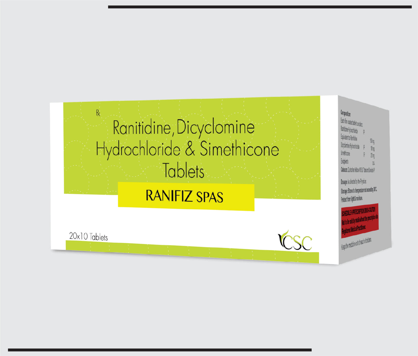 Ranifiz Spas  (20x10 ) Ranitidine 150mg + Dicyclomine Hcl 10mg + Simethicone 20mg by CSC1
