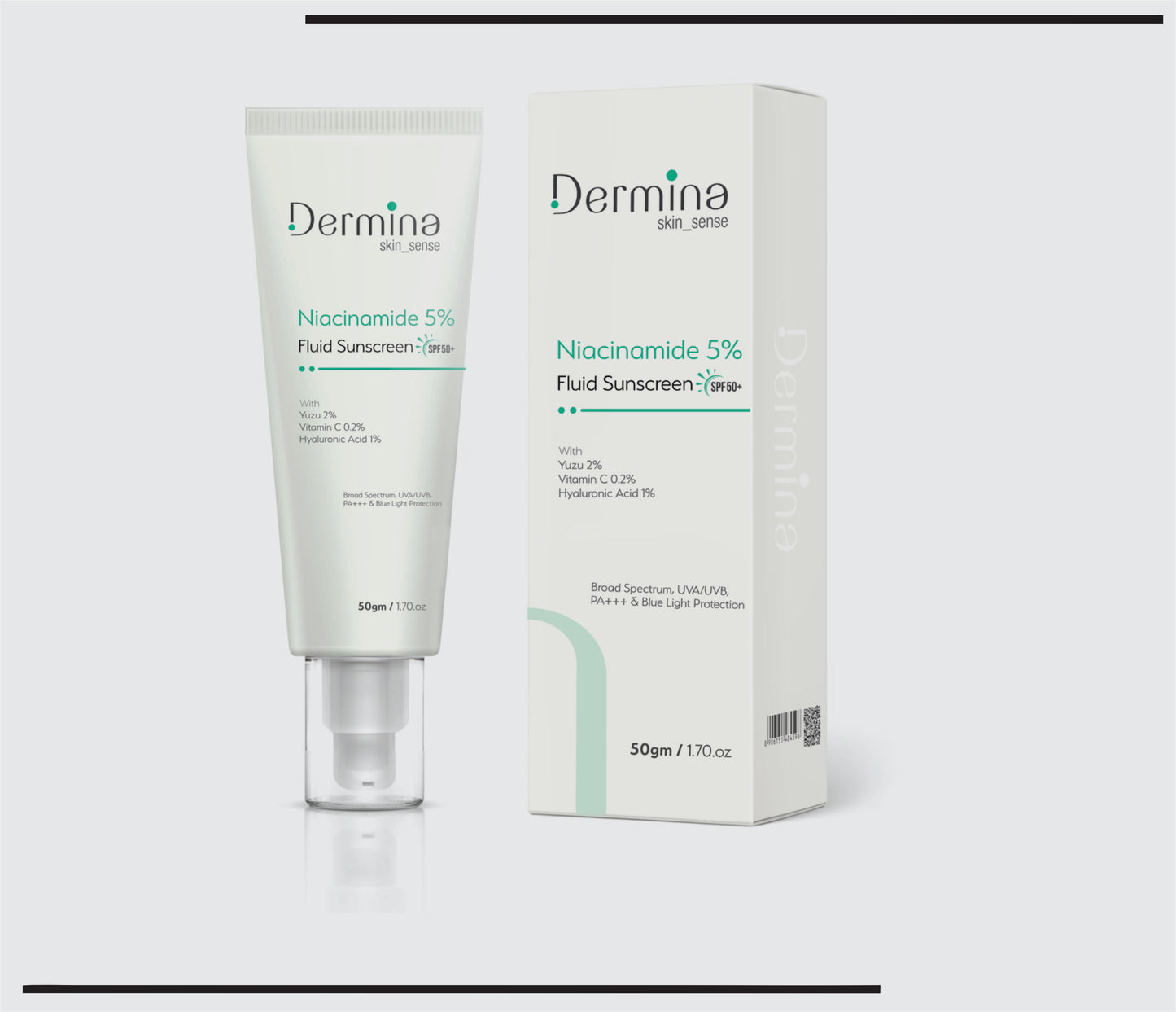 Niacinamide  5% Fluid Sunscreen SPF 50   (50 gm ) Yuzu 2%,Vit. C 0.2%,Hyaluronic Acid 1% by CSC