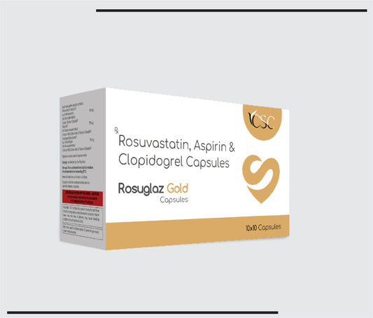 Rosuglaz Gold 10X10 (Rosuvastatin 10mg + Clopidogrel 75mg + Aspirin 75mg ) by CSC