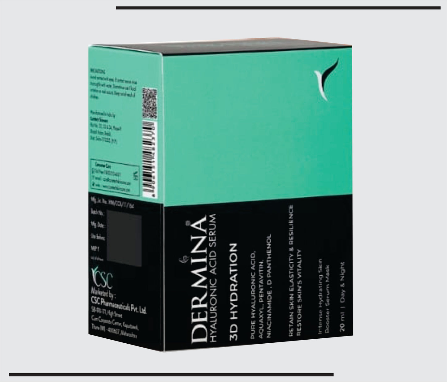 Dermina HA Serum 20ml (20ml) Sodium  Hyaluronate (AAK)0.5%, Aquaxyl 1.0%, Pentavitin 2.0%, Niacinamide 2.0%, Dexapanthenol 0.5%, Green Tea Extract 0.2%, Carrot Extract 0.2% by CSC