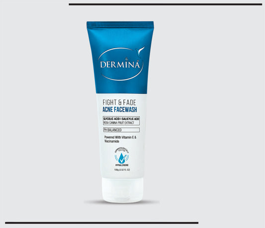 Dermina Fight & Fade Acne Facewash 100gm (100 g) Glycolic Acid + Salicylic Acid + Rosa Canina Fruit extract with Vitamin E and Niacinamide by CSC