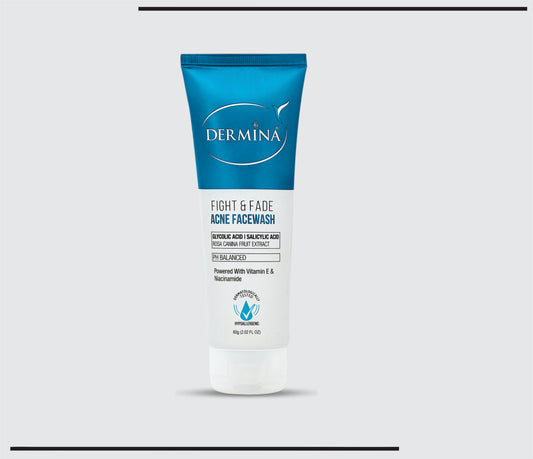 Dermina Fight & Fade Acne Facewash 60gm (60g) Glycolic Acid + Salicylic Acid + Rosa Canina Fruit extract with Vitamin E and Niacinamide by CSC