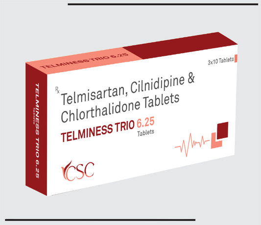 Telminess Trio 6.25 (10X3X10) Telmisartan 40mg + Cilinidipine 10mg + Chlorthalidone 6.25 mg  by CSC