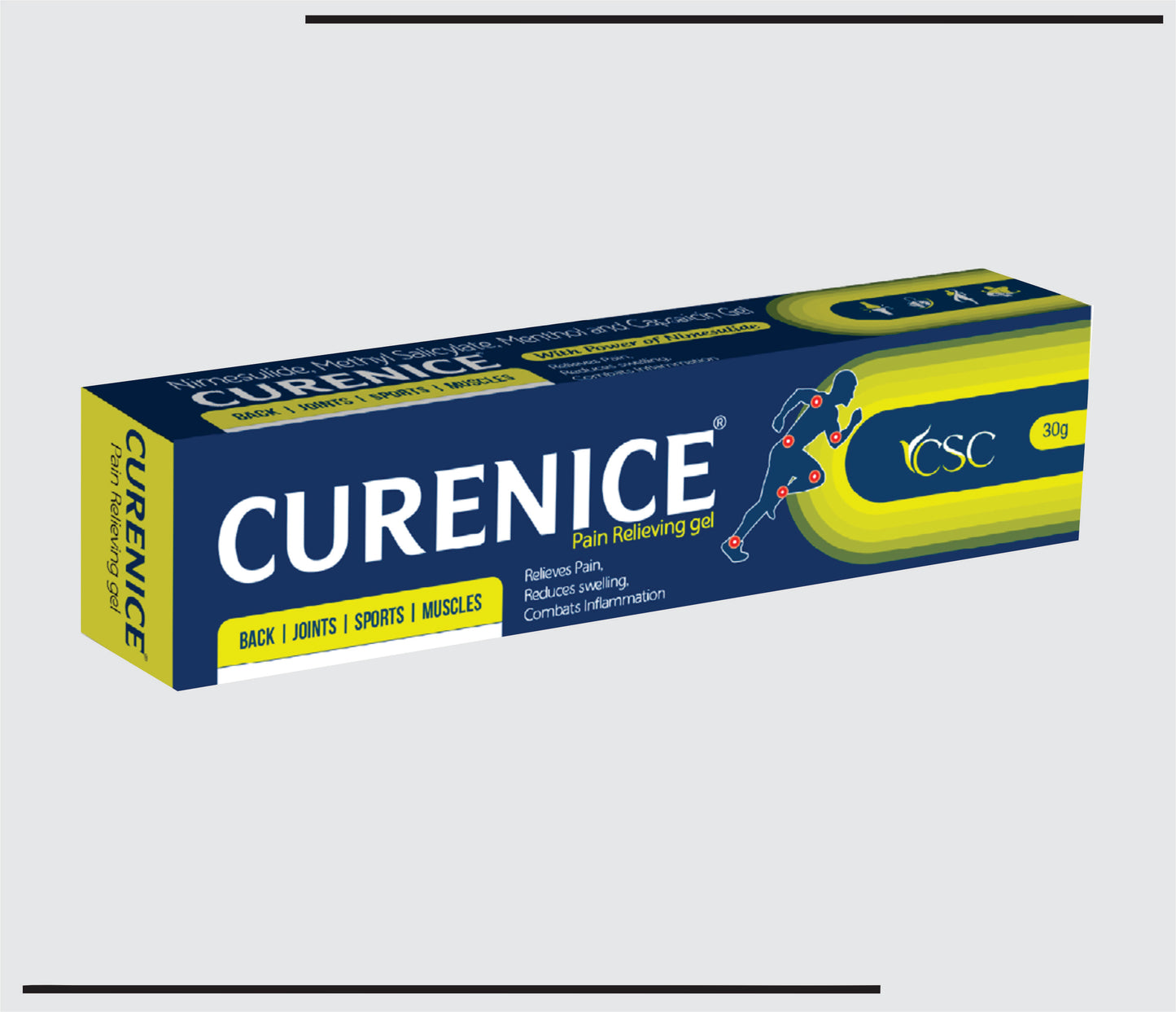 Curenice Gel (30 gm  ) Nimesulide 10 mg+Methyle Salycylate 100 mg+Menthol 50mg +Capsaicin 0.25 mg  by CSC1