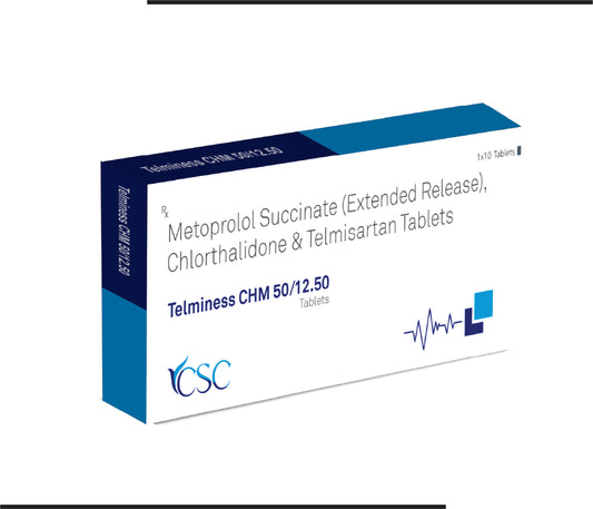 Telminess CHM 50/12.5 (10x1x10)Metoprolol Tartrate 50mg + Clorthalidone 12.5mg + Telmisartan 40mg by CSC