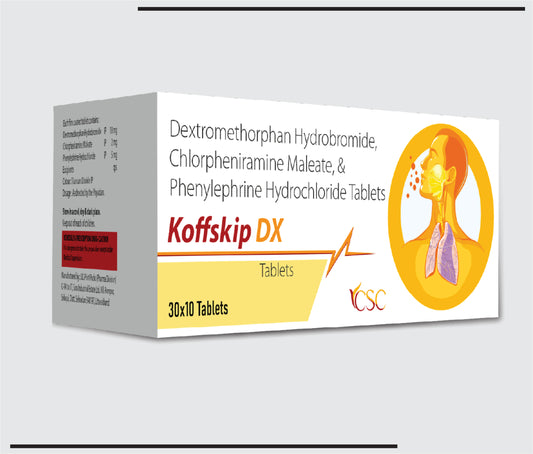 Koffskip Dx  30x10 (Dextrometorphan Hydrobromide 10mg+Chlorpheniramine Maleate 2 mg+Phenylephrine Hydrochloride 5mg ) by CSC