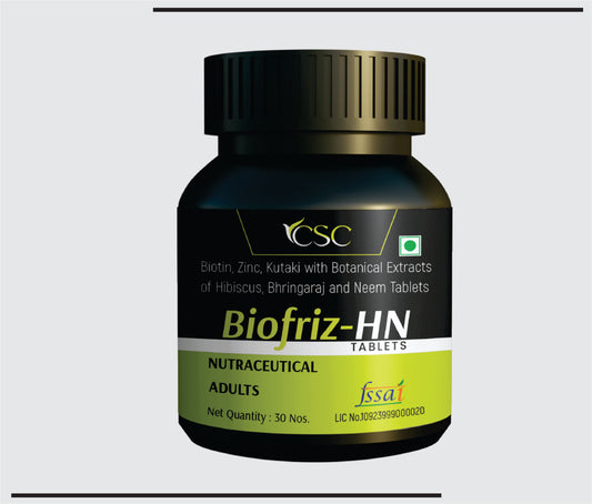 Biofriz HN  (1x30)Zinc 13.2 mg + Biotin 40mcg + Hibiscus flower Extract 100 mg + Bhringraj Extract 100mg + Kutaki Extract 50mg + Neem fruit Extract 50 mg + Neem leaf Extract 50 mg by CSC