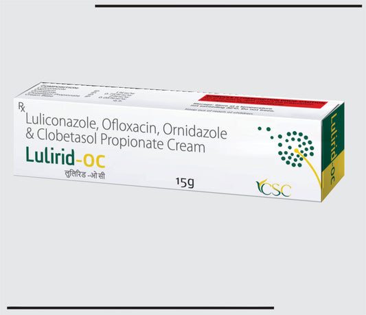 Lulirid OC  (15g) Luliconazole IP 1%+Ofloxacin IP 0.75%+Ornidazole IP 2%+ Clobetasol Propionate IP 0.05% by CSC