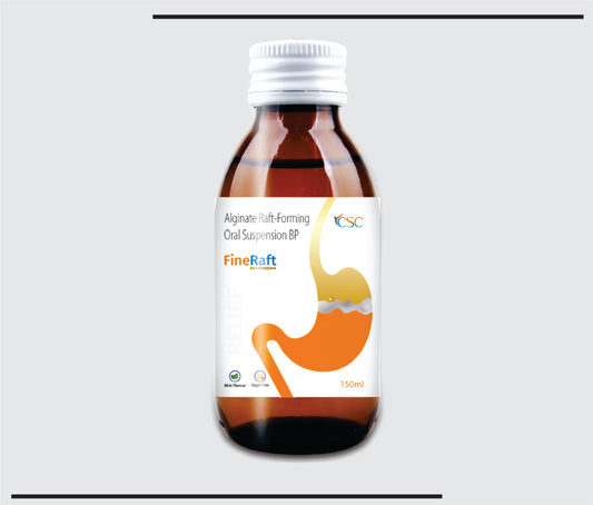 FineRaft Suspension  150 ml  (Sodium Alginate 250mg + Sodium Bicarbonate 133.5mg and Calcium Carbonate 80mg Oral Suspension ) by CSC
