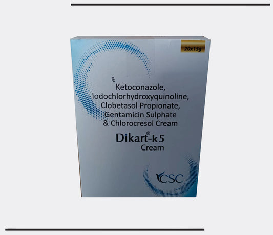 Dikart  (15 gm ) Clobetasole Propionate 0.05% w/w+ Neomycin Sulphate 0.50% w/w +Miconazole Nitrate -2.0%w/w +Chlorhexidine Gluconate Solution 0.20% w/w+Chlorocresol  0.10% w/w ,Cream base by CSC