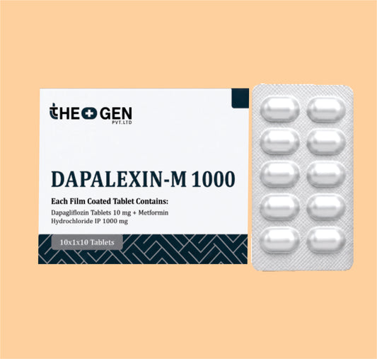 DAPALEXIN-M 1000 (10x1x10) Each Film Coated Tablet Contains: Dapaglifozin Tablets 10 mg + Metformin Hydrochloride IP 1000 mg by Theon