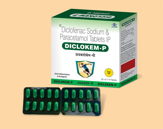 DICLOKEM P TABLET (Green 10'S) ( Disclofenac Sodium 50 Mg + Paracetamol 325 Mg ) Alkem1
