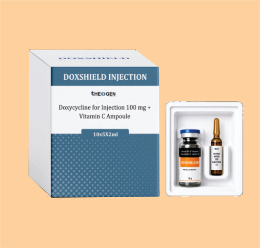 DOXSHIELD (Vial, Ampoule, wfi with tray and Carton) Doxycycline for Injection 100 mg + Vitamin C Ampoule by Theon