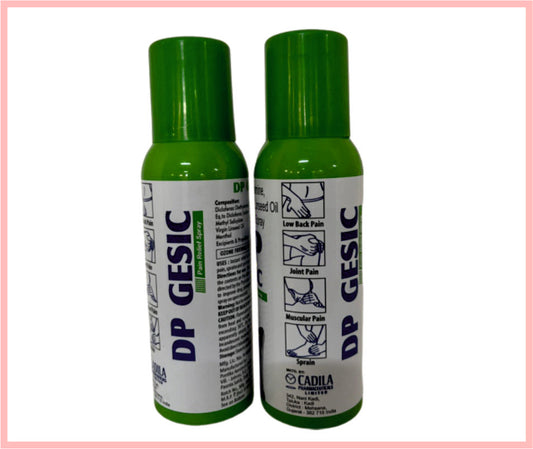 DP GESIC SPRAY 75GM ( Linseed oil 3% w/w + Diclofenac diethylamine 1.16% w/w 
+ Methyl Salicylate 10% w/w + Menthol 5.00% w/w + Propellent q.s. 100% w/w ) by Cadila