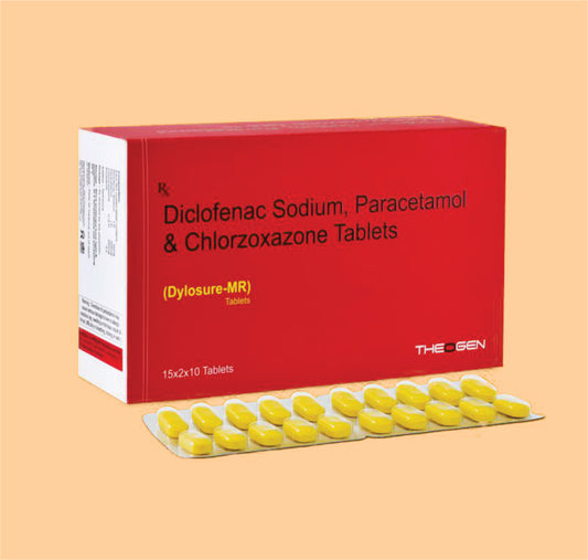DYLOSURE MR TAB (15X2X10) Each uncoated tablet contains: Diclofenac Sodium B.P. 50mg+ Paracetamol I.P.325mg+chlorozoxazone U.S.P. 250mg by Theon