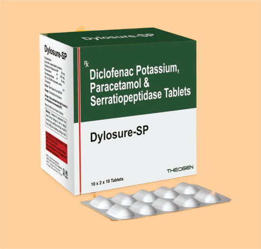 DYLOSURE-SP TAB (20x10) Each film coated tablet contains: Diclofenac Potassium BP 50mg + Paracetamol IP 325mg + Serratiopeptidase IP 10mg  by Theon