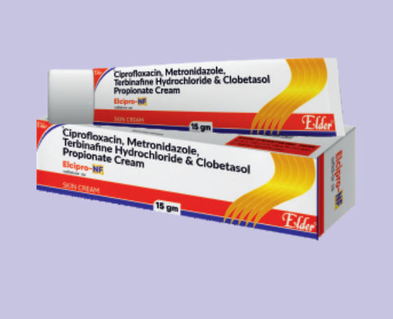 ELCIPRO NF OINT 15GM ( Ciproflaxacin 1%,Metronidazole 1%,Terbinafine 1%,Clobetasol 0.05%,Methyparaben 0.16%,Propyl paraben 0.033% ) by Elder