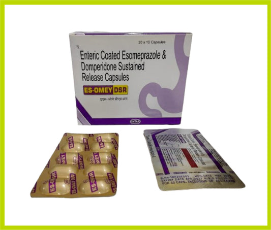 ES- OMEY DSR (10C) ( ESOMEPRAZOLE 40 MG (AS OF WHITE COLOURED ENTERIC COATED PELLETS), COLOUR TITANIUM DIOXIDE IP, DOMPERIDONE IP 30 MG (AS ORANGE COLOURED ) by Intas