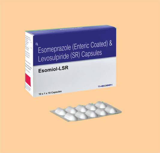 ESOMIOL-LSR CAP (10x1x10) Each Hard Gelatin Capsule Contains:  Esomeprazole 40mg(EC Pellets)+ Levosulpiride 75mg (SR Pellets) by Theon