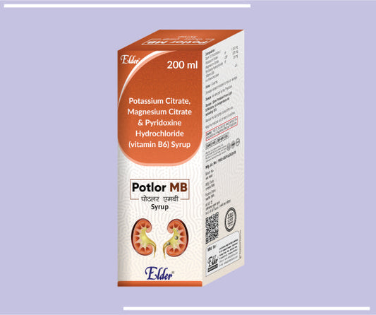 POTLOR MB SYP (200ML) Potassium Citrate 1100mg, Magnesium Citrate 375mg ,Pyridoxine, Vit B6 20mg by Elder