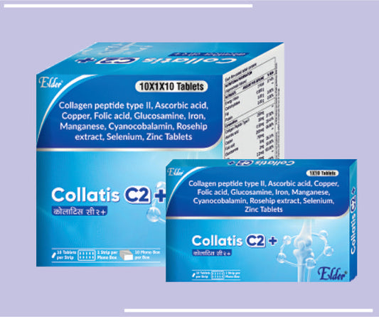 COLLATIS C2+ TABS (10X10) Collagem 250mg,Ascorbic Acid 30mg,Copper 0.5mg,Folic Acid 200mcg,Glucosamine 750mg,Iron 5mg,Manganese 2mg,MCB 10mcg,Rose Hip extr 50mg,Selenium 60mcg,Zinc 5mg by Elder