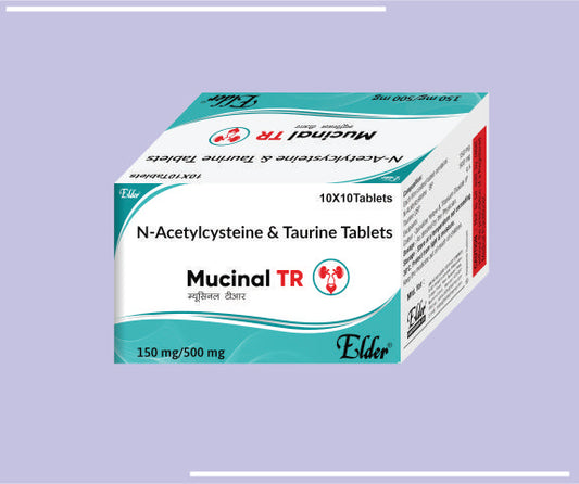 MUCINAL TR TABS (150/500) (10X10) Acetysetine 150mg,Taurine 500mg by Elder