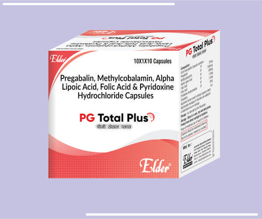 PG TOTAL CAPS (10X1X10) Pregabalin 75mg,Methylcobalamin 750mcg,Alpha Lopic Acid 100mg,Pyridoxine 3mg, Folic Acid 5mg by Elder