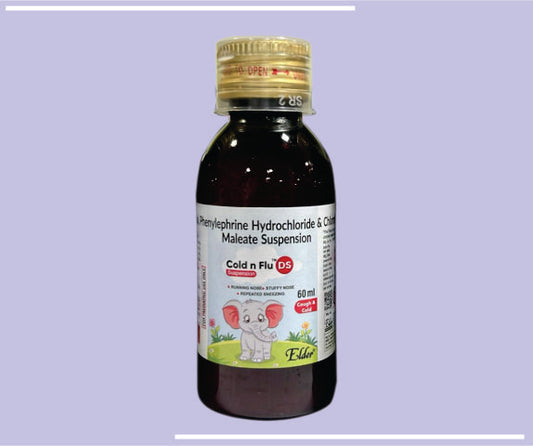 COLD N FLU DS SUSPN (60ML) Paracetamol IP 250 mg,Phenylephrine 5mg, CPM 2 mg by Elder
