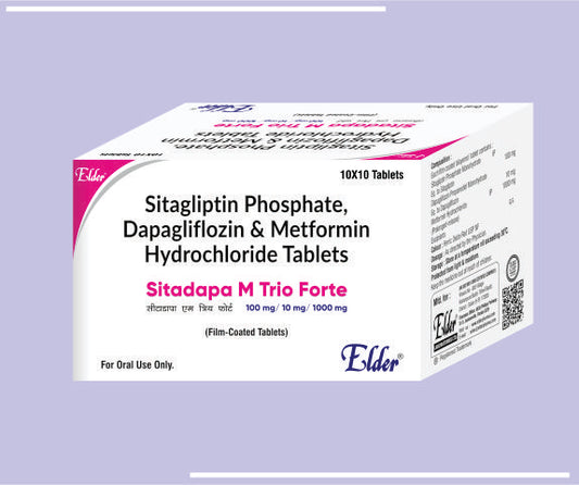 SITADAPA M TRIO TABS (100/10/1000) (10X10) Sitagliptin Phosphate 100mg,Dapagliflozin 10mg,Metformin 1000mg SR by Elder