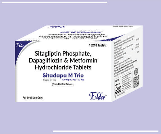SITADAPA M 500 TRIO TABS (100/10/500) (10X10) Sitagliptin 100mg,Dapaglifloxin 10mg,Metformin ER 500mg by Elder