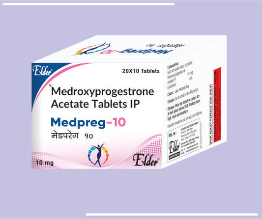 MEDPREG 10 TABS (20X10) Medroxyprogestrone 10mg by Elder