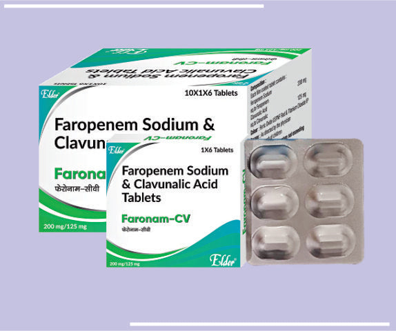 FARONAM CV TABS (200+125MG) (10X1X6) Faropenam 200mg,Clavunalic Acid 125mg by Elder
