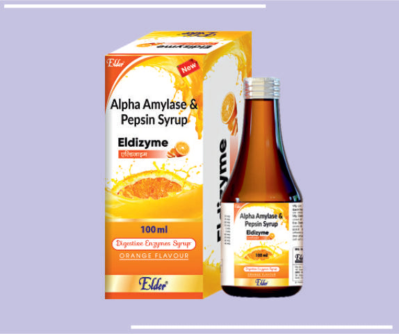 ELDIZYME SYP (S) (100ML) Alpha Amylase (1:2000) 18.75 mg , Pepsin (1:3000) 12.50 mg by Elder