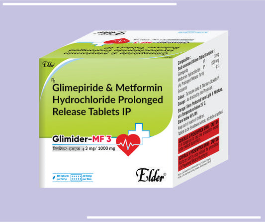 GLIMIDER MF 1000/3  TABS (10X10) Metformin 1000mg SR,Glimepiride 3mg by Elder