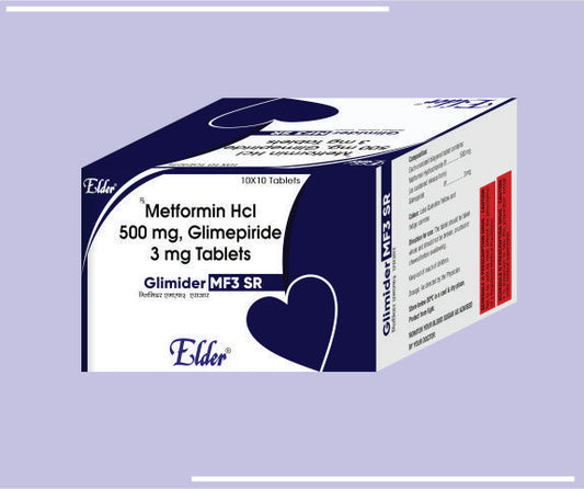GLIMIDER MF 500/3 SR TABS (500/3MG) (10X10) Metformin Hcl 500mg,Glimepride 3mg by Elder