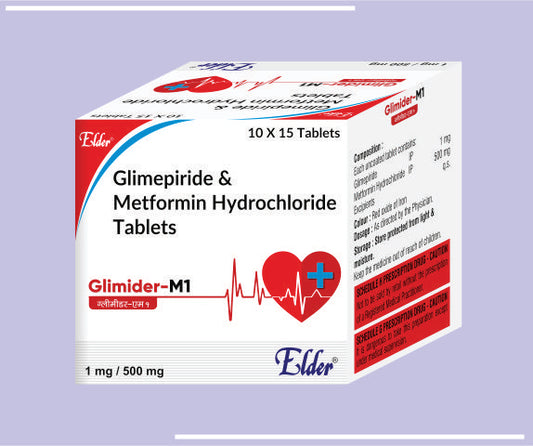 GLIMIDER M1 SR TABS (500/1 MG) (10X15) Glimepride 1mg,Metformin 500mg SR by Elder