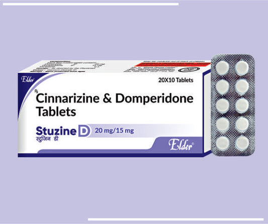 STUZINE  D TABS (20+15MG) (20X10) Cinnarizine 20mg, Domperidone 15mg by Elder